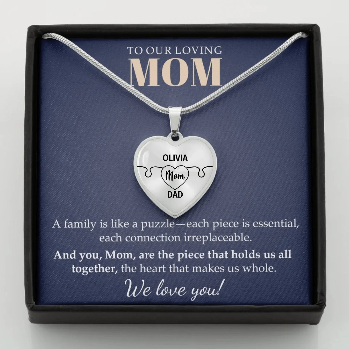 To Mom - Whole Heart - Customizable Puzzle Piece Necklace Teeinblue Mockup STEEL