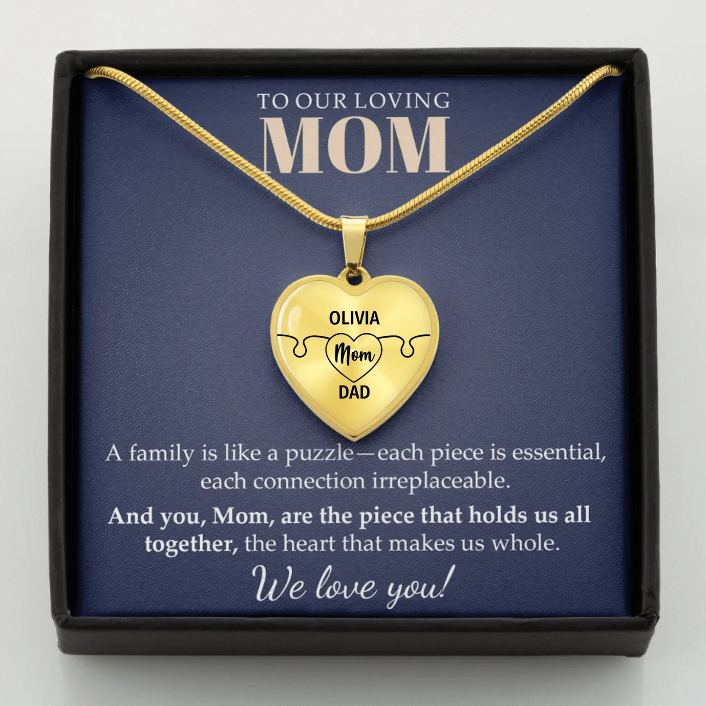 To Mom - Whole Heart - Customizable Puzzle Piece Necklace Teeinblue Mockup GOLD