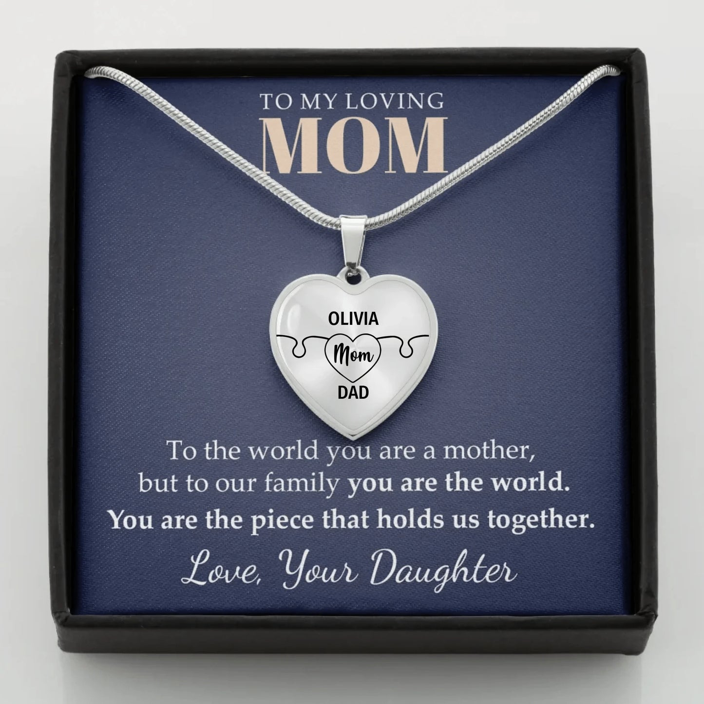 To Mom (From Daughter) - You Are The Piece - Customizable Puzzle Piece Necklace Teeinblue Mockup STEEL