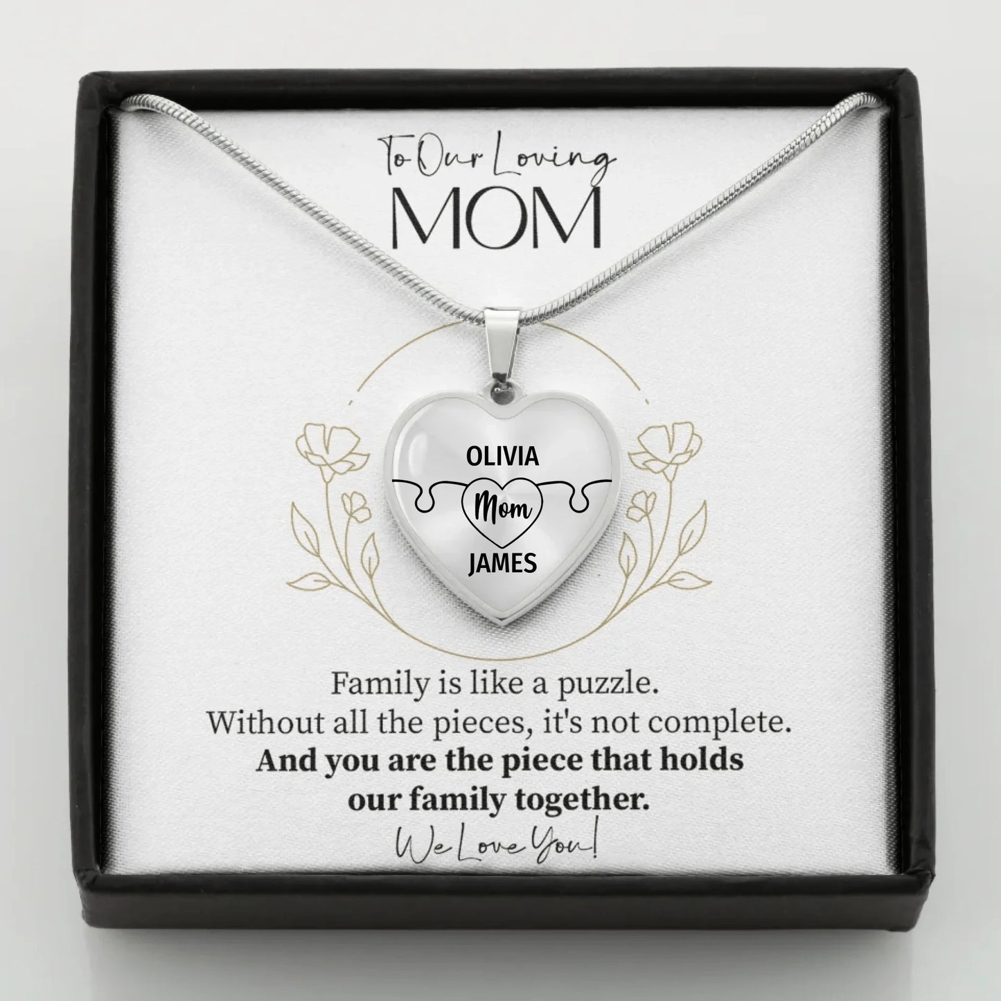 To Mom - D2 Family Is Like A Puzzle - Customizable Puzzle Piece Necklace Teeinblue Mockup STEEL