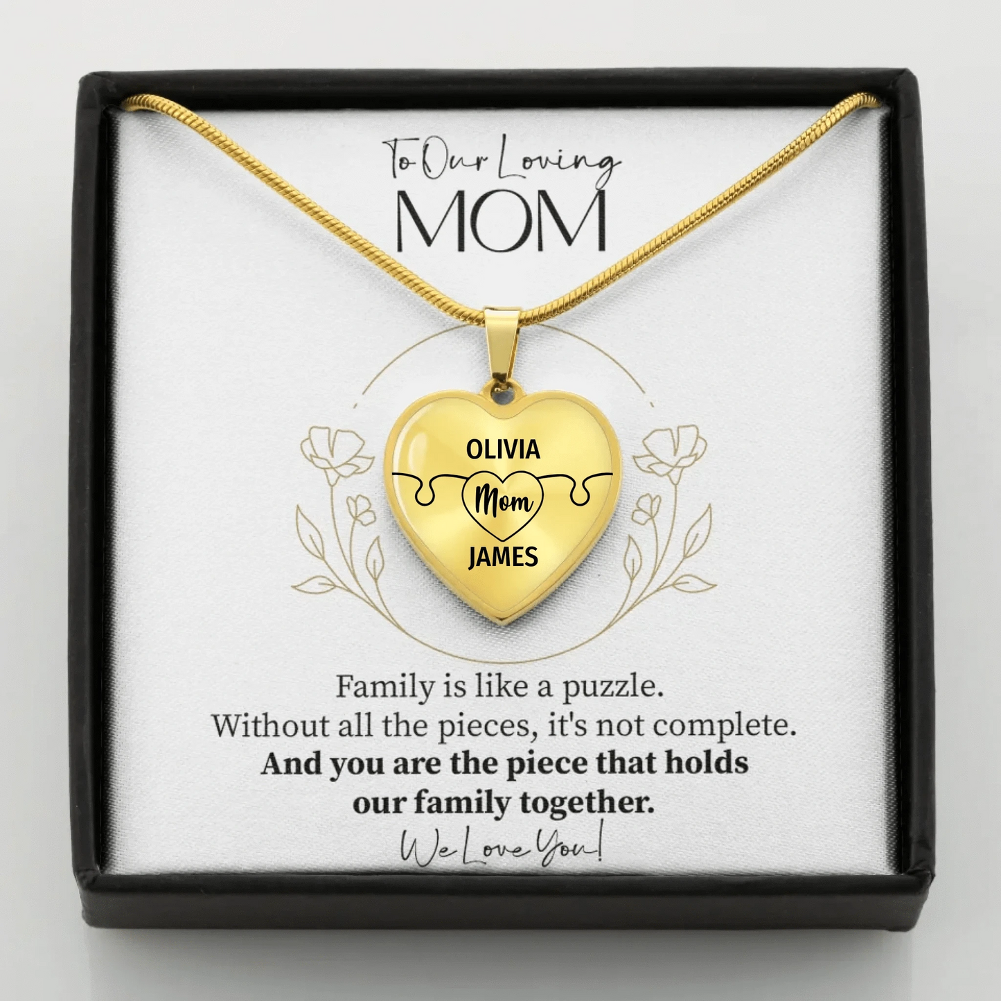 To Mom - D2 Family Is Like A Puzzle - Customizable Puzzle Piece Necklace Teeinblue Mockup GOLD