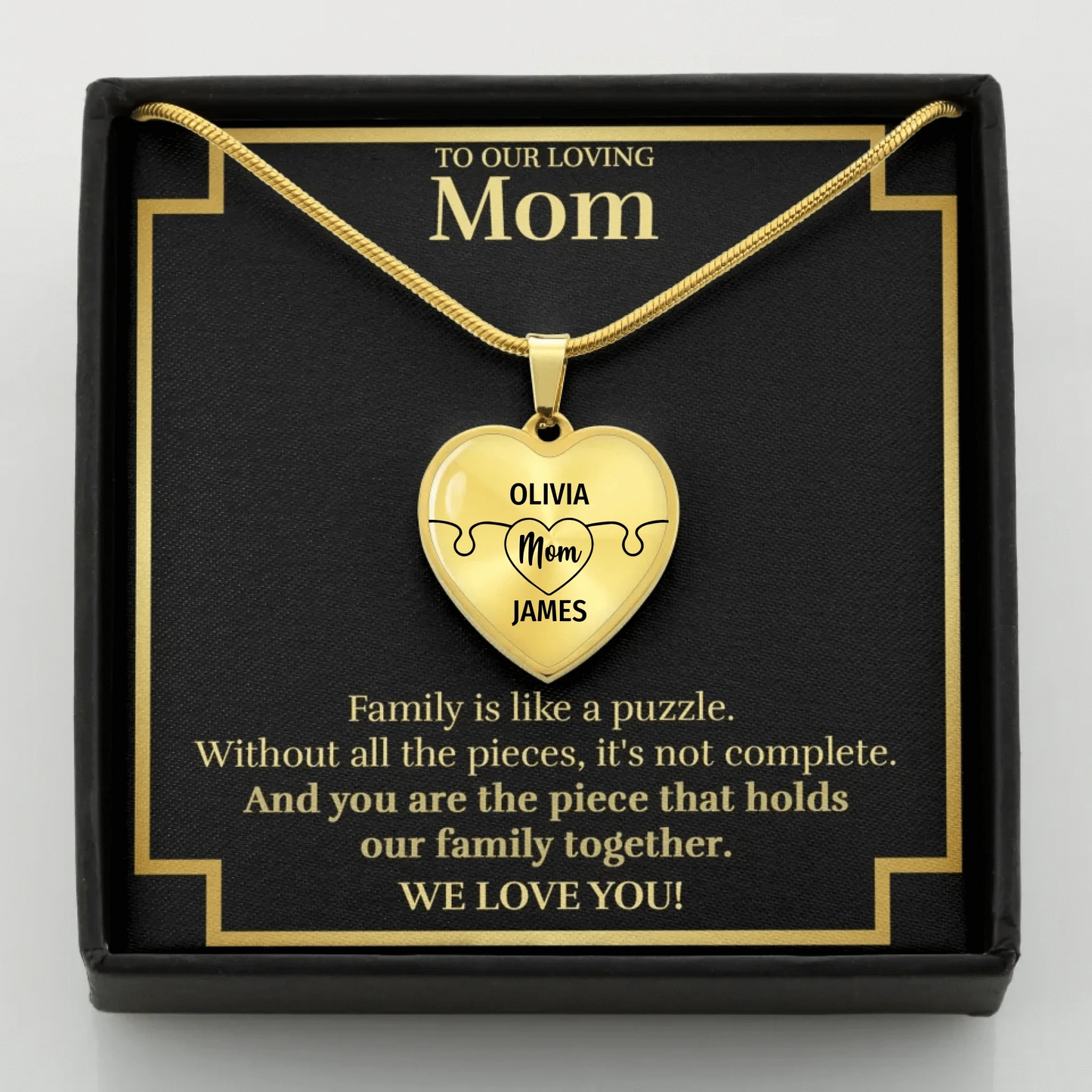 To Mom - D3 Family Is Like A Puzzle - Customizable Puzzle Piece Necklace Teeinblue Mockup GOLD