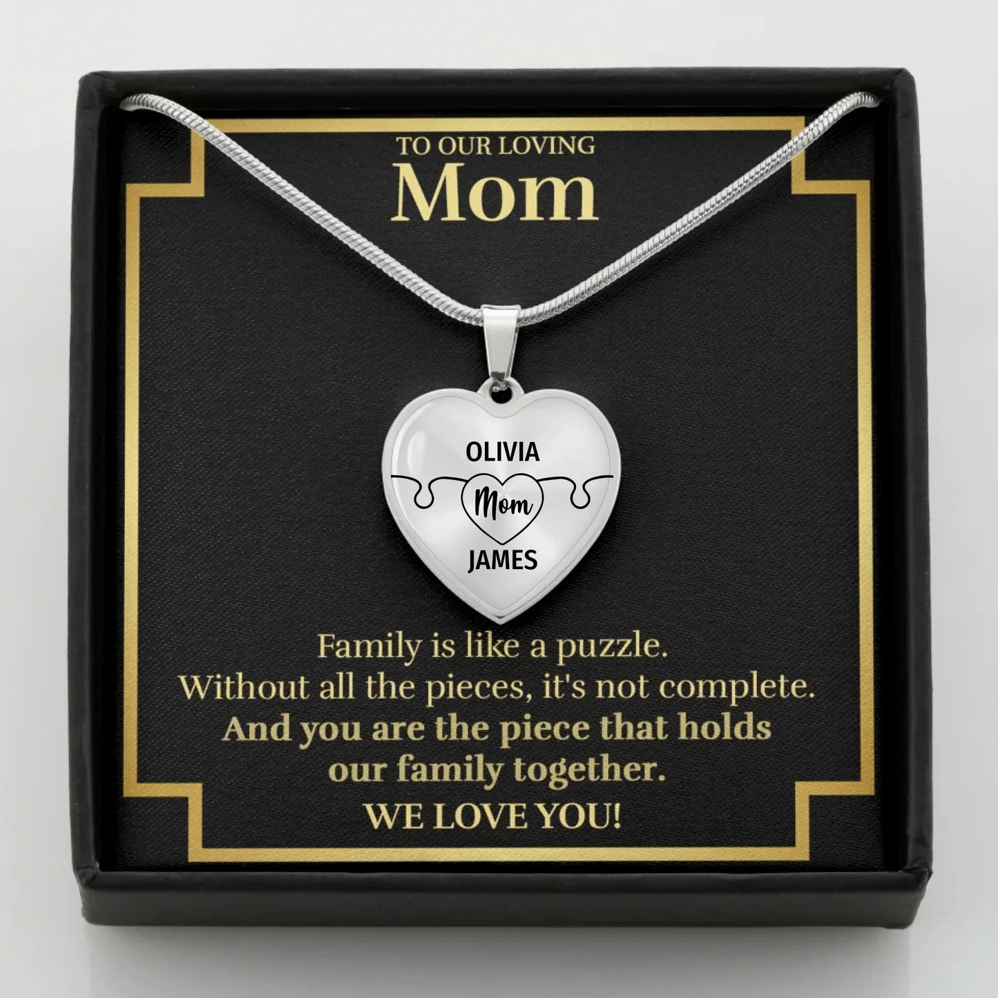 To Mom - D3 Family Is Like A Puzzle - Customizable Puzzle Piece Necklace Teeinblue Mockup STEEL