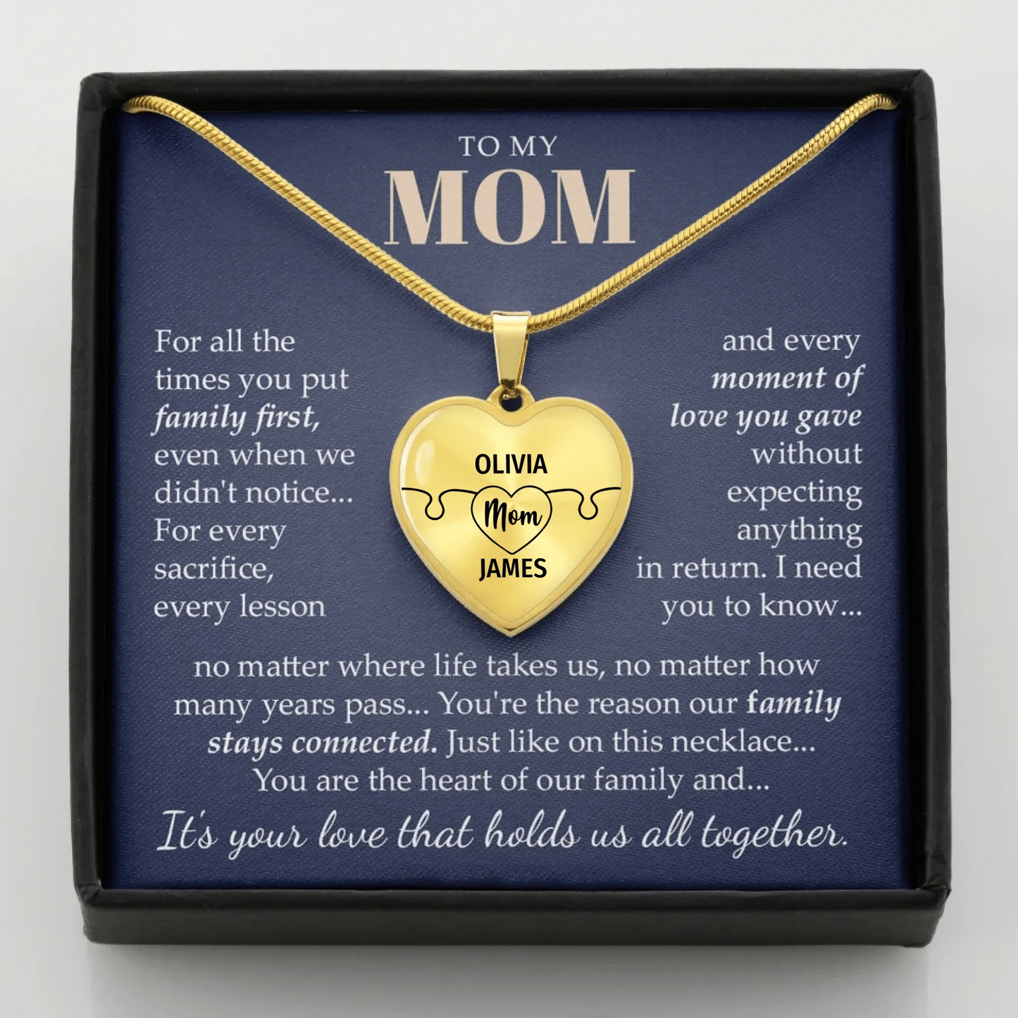 US25-004 - To Mom - The Heart Of The Family - Puzzle Piece Necklace mockup for teeinblue gold