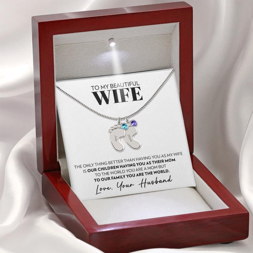 To Wife (From Husband) - Only Thing Better - Custom Baby Feet Necklace with Birthstone