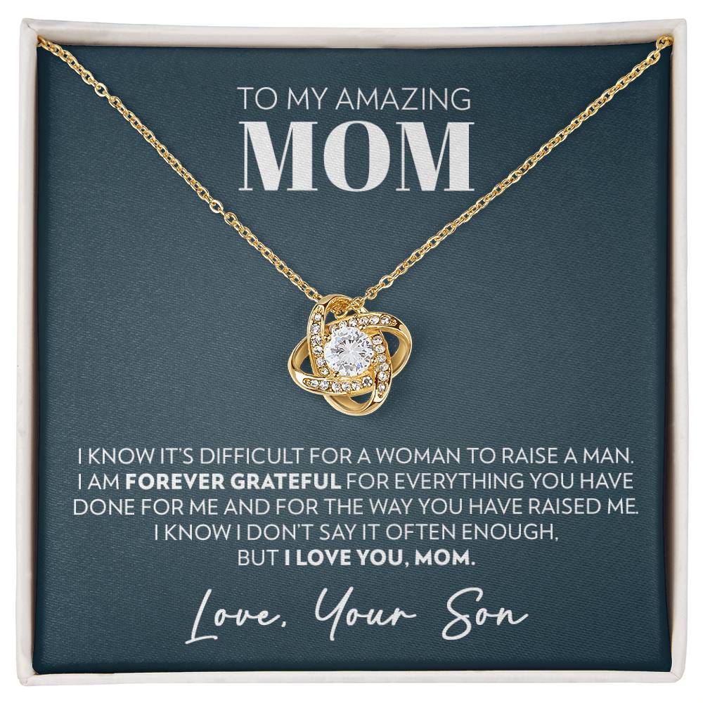 Mom (From Son) - Forever Grateful - Love Knot Necklace