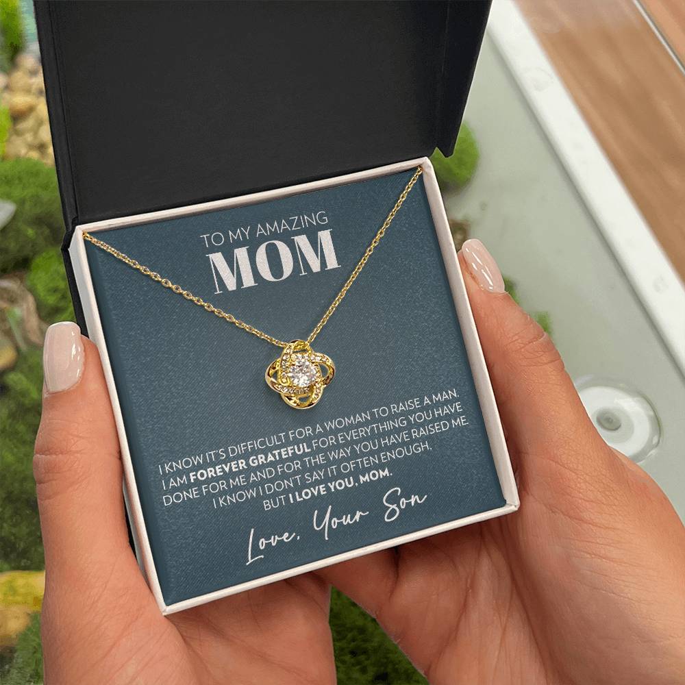 Mom (From Son) - Forever Grateful - Love Knot Necklace