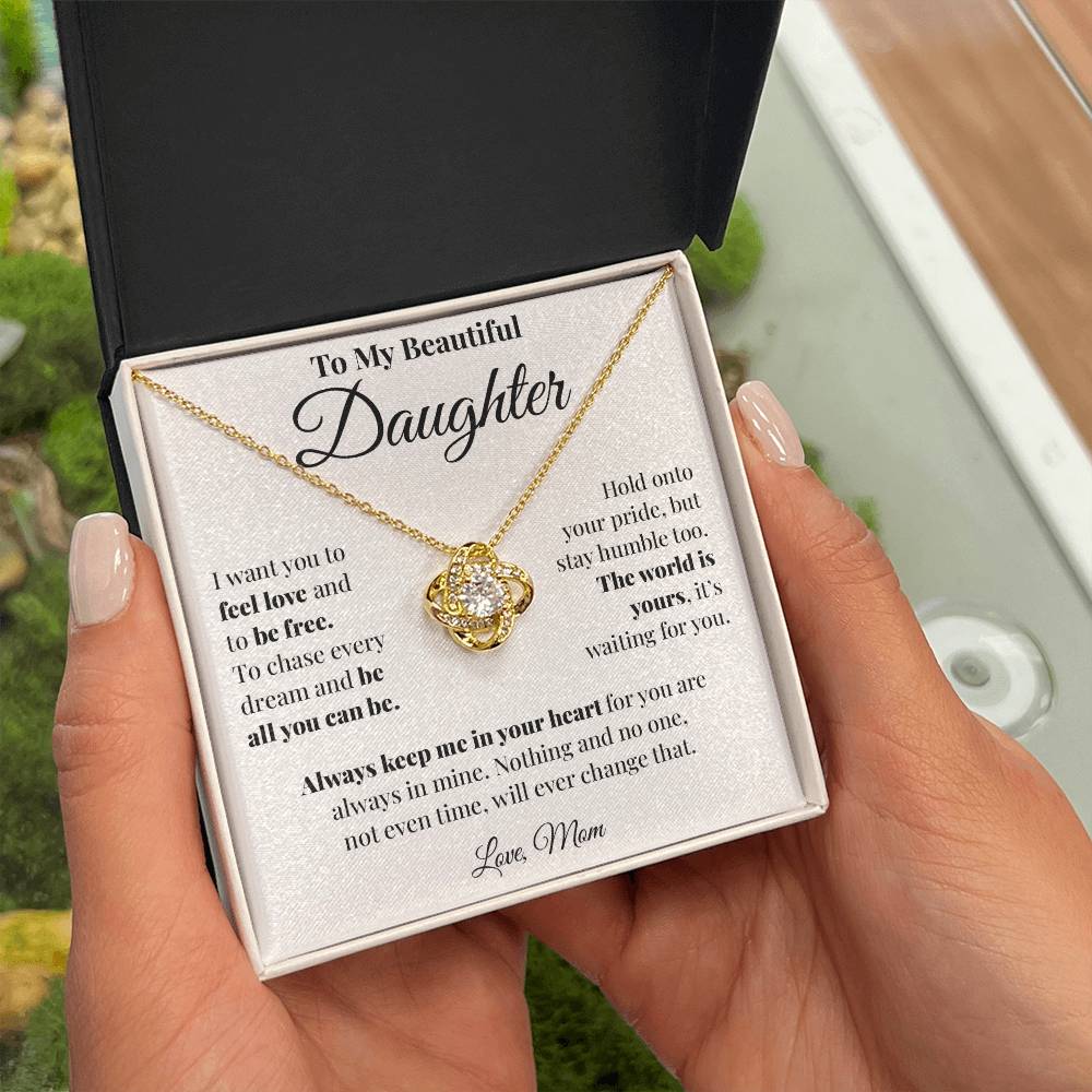 To Daughter (From Mom) - The World Is Yours - Love Knot Necklace