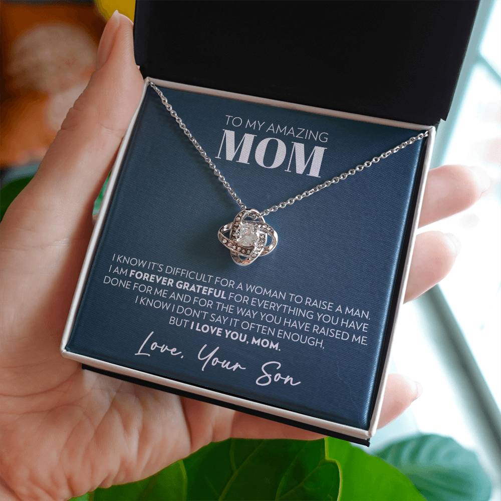 Mom (From Son) - Forever Grateful - Love Knot Necklace