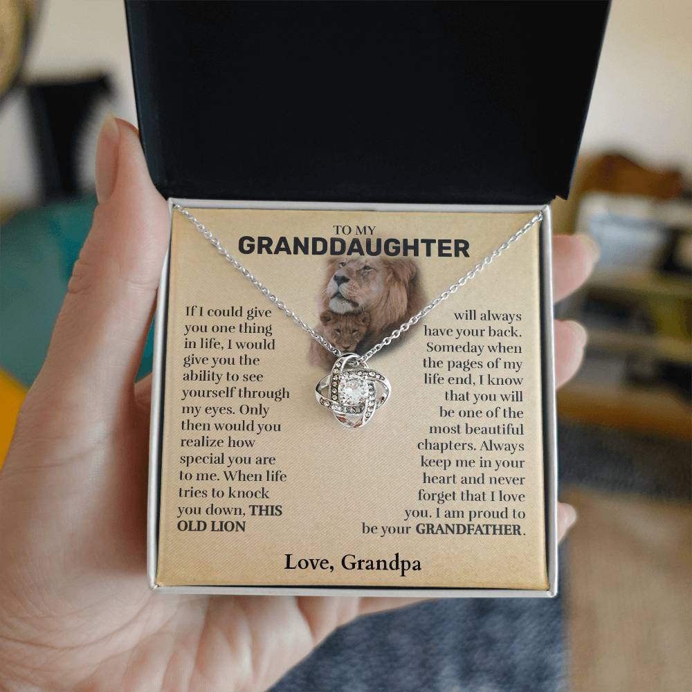Granddaughter (From Grandfather) - This Old Lion - Love Knot Necklace - Custom Signature