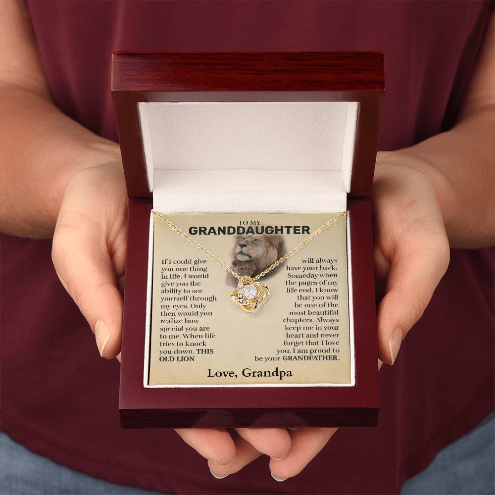 Granddaughter (From Grandpa) - This Old Lion - Love Knot Necklace - Custom Signature
