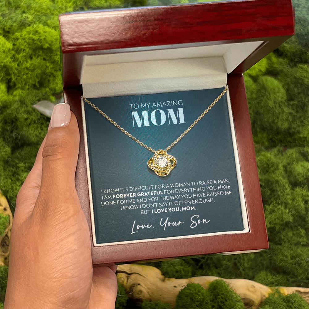 Mom (From Son) - Forever Grateful - Love Knot Necklace