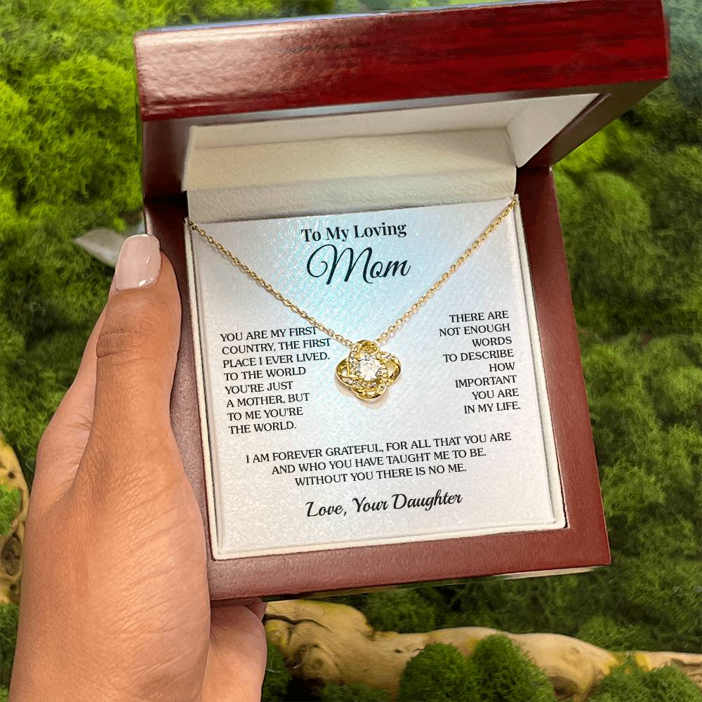 To Mom (From Daughter) - Without You There Is No Me - Love Knot Necklace