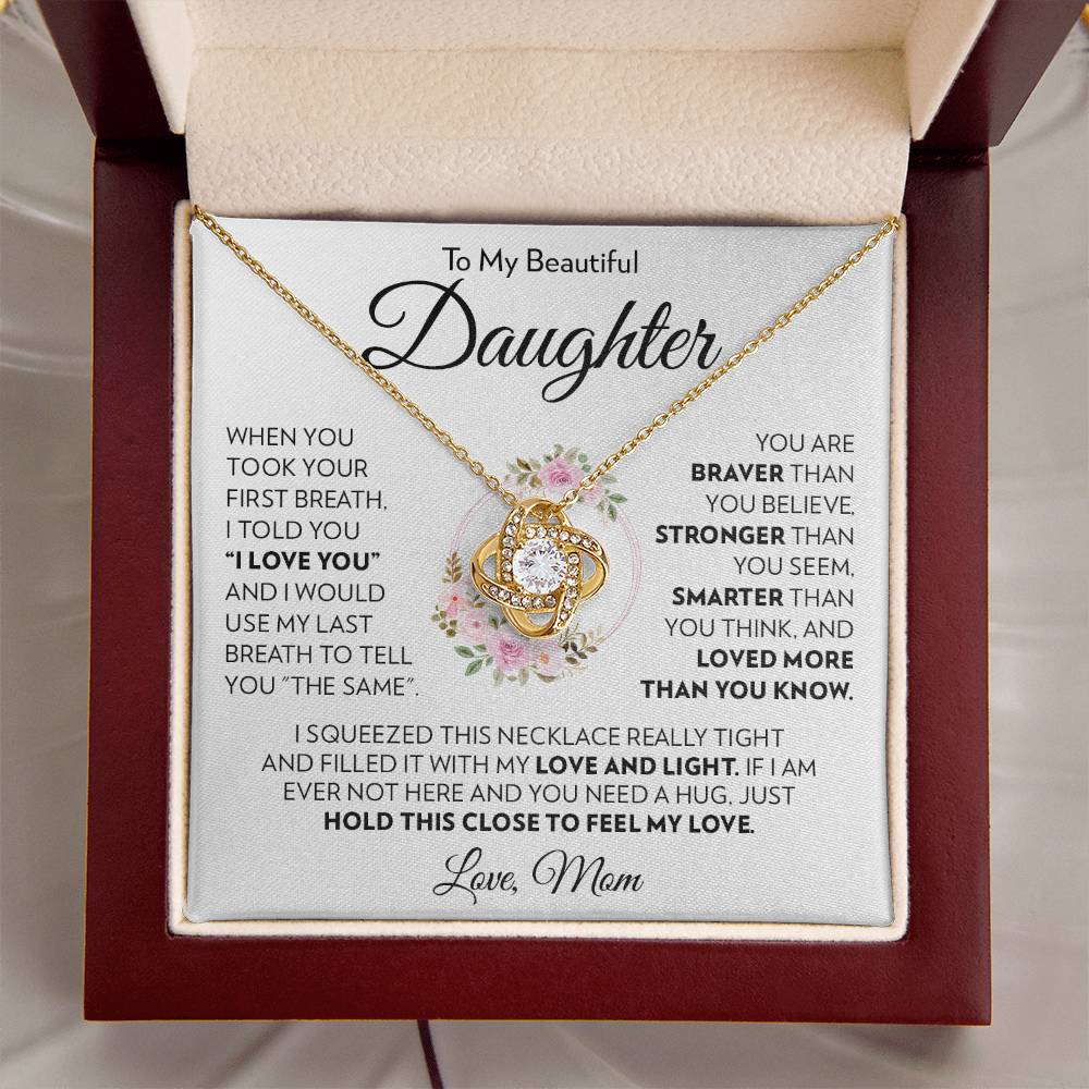 To Daughter (From Mom) - First Breath - Love Knot Necklace