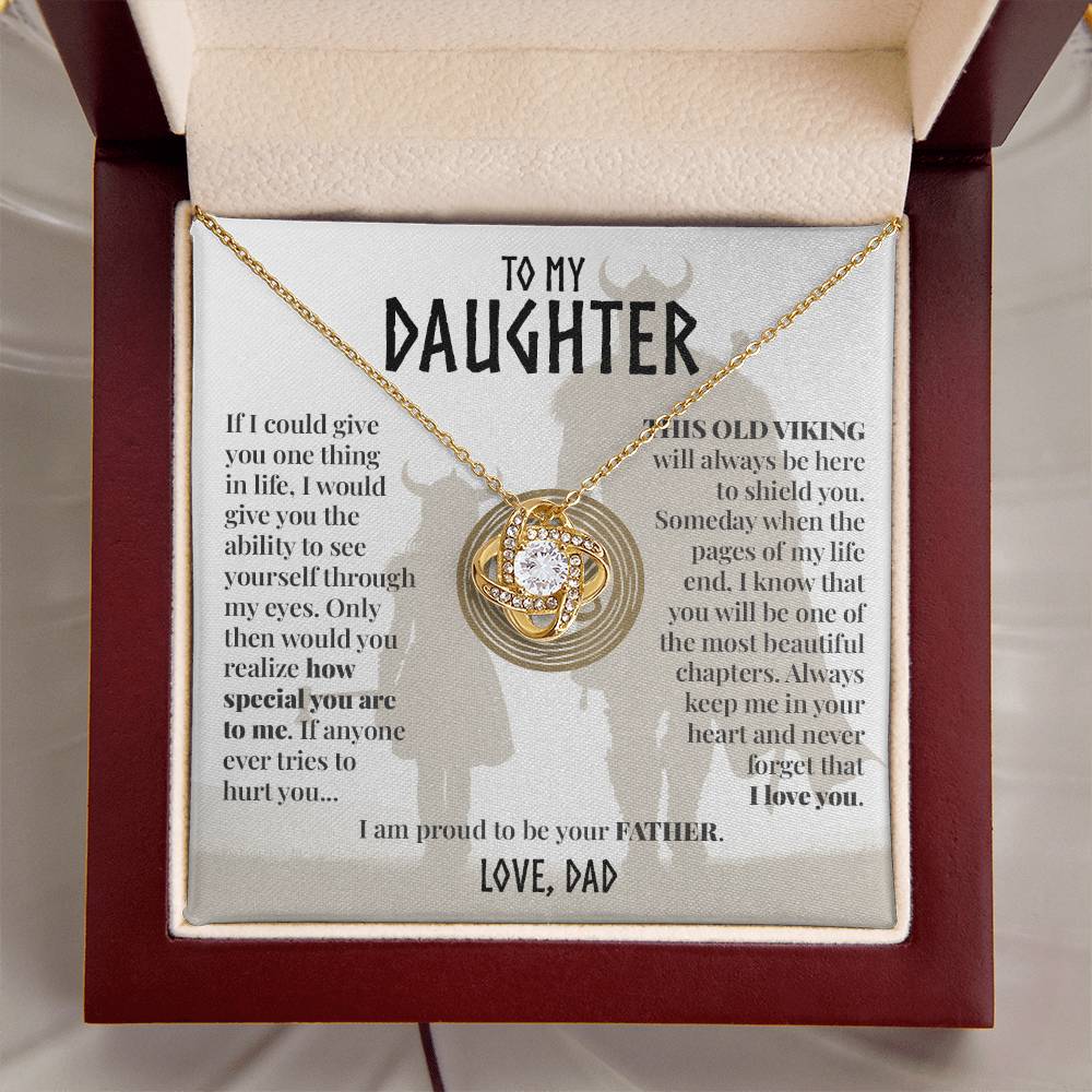 To Daughter (From Dad) - Shield - Love Knot Necklace