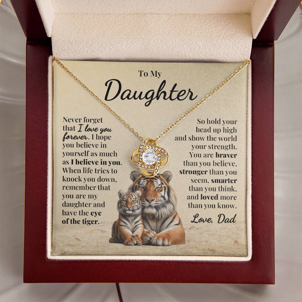 To Daughter (From Dad) - Eye Of The Tiger - Love Knot Necklace