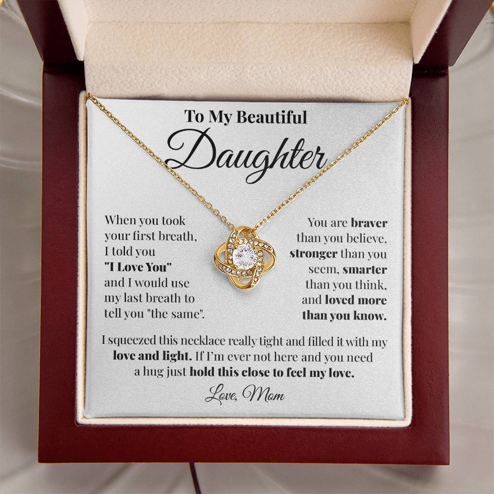 To Daughter (From Mom) - First Breath - Love Knot Necklace