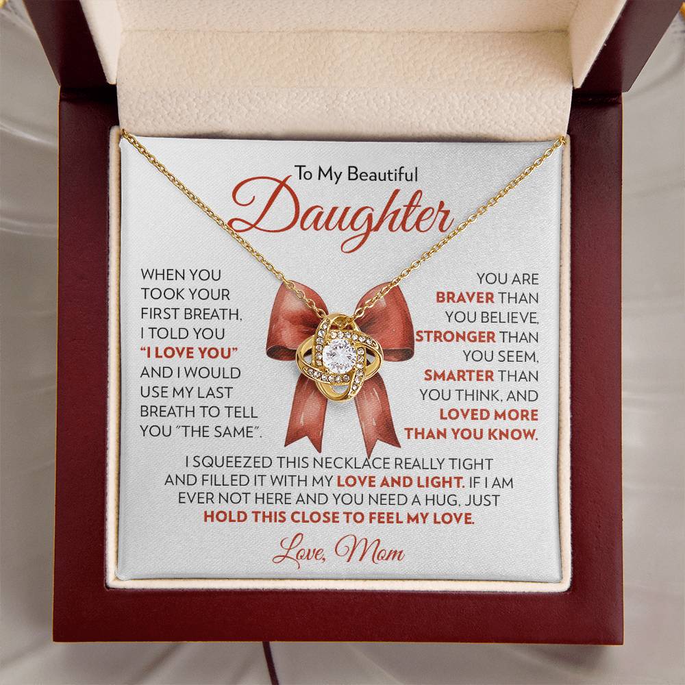 To Daughter (From Mom) - First Breath - Love Knot Necklace