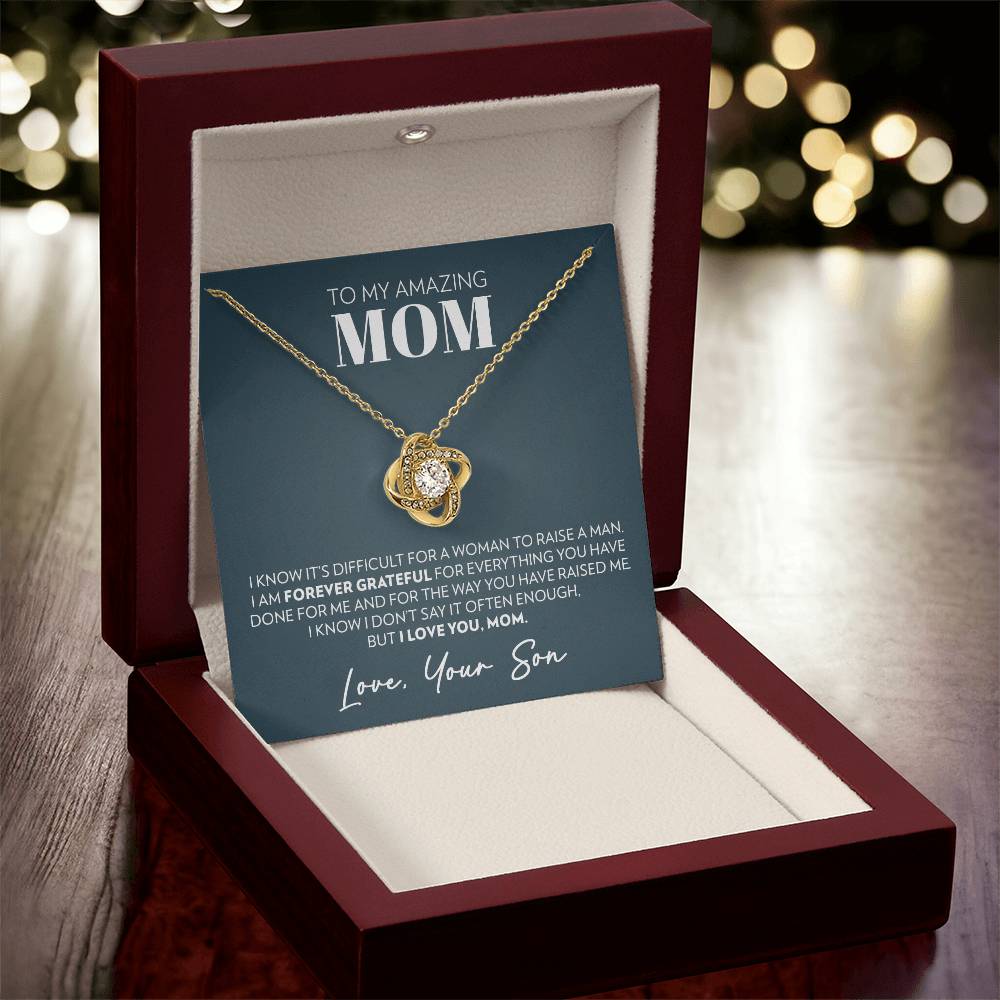 Mom (From Son) - Forever Grateful - Love Knot Necklace