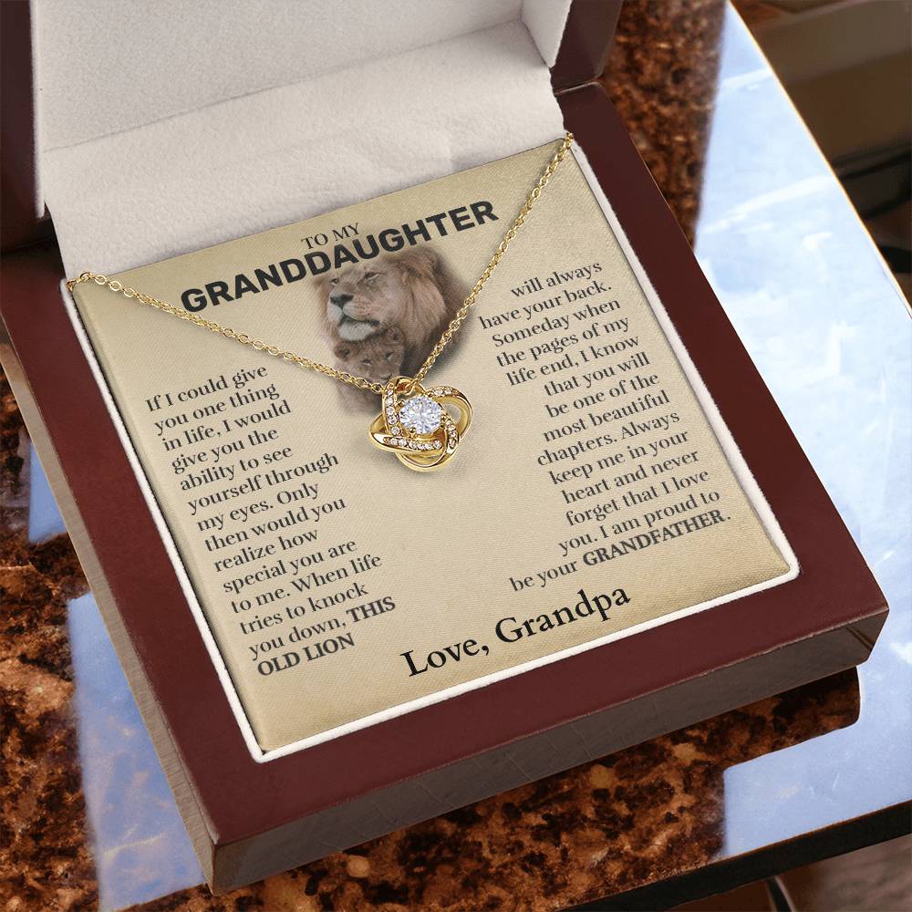 Granddaughter (From Grandpa) - This Old Lion - Love Knot Necklace - Custom Signature
