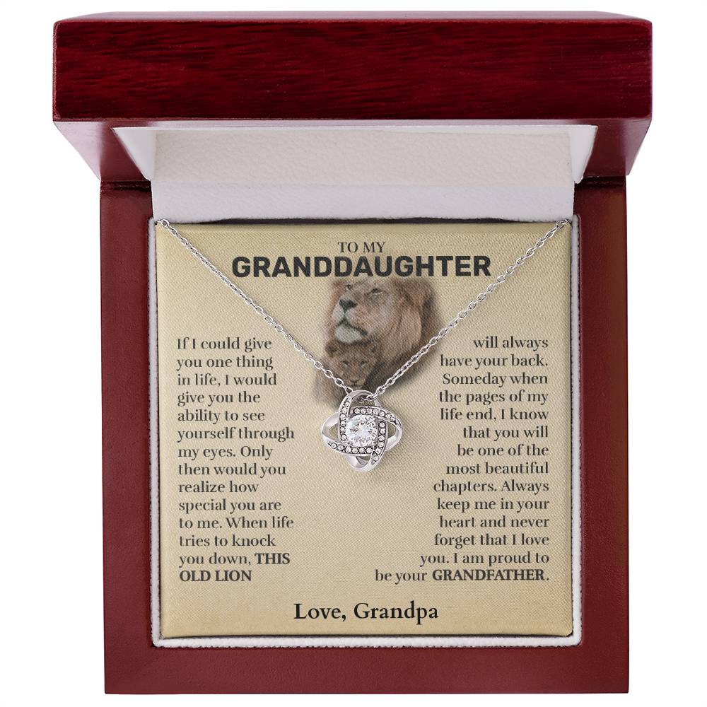 Granddaughter (From Grandfather) - This Old Lion - Love Knot Necklace - Custom Signature