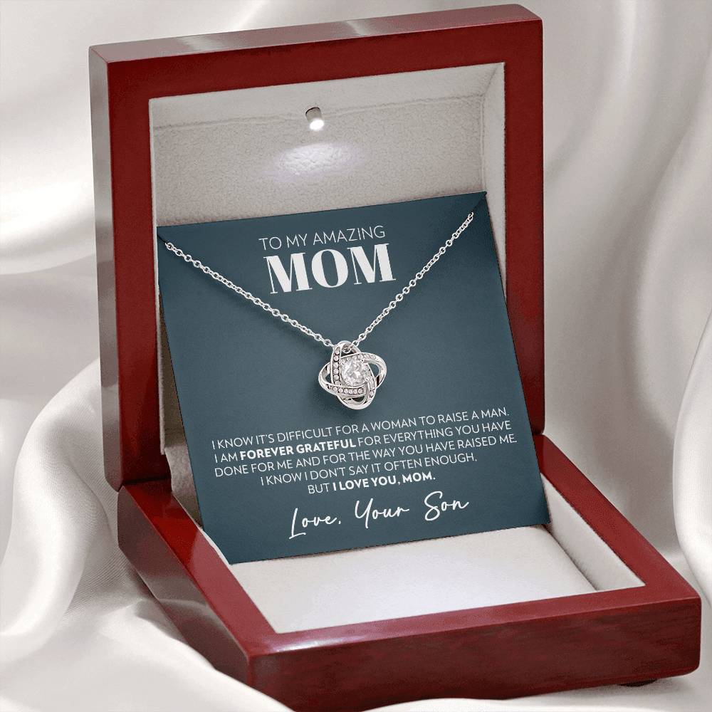 Mom (From Son) - Forever Grateful - Love Knot Necklace