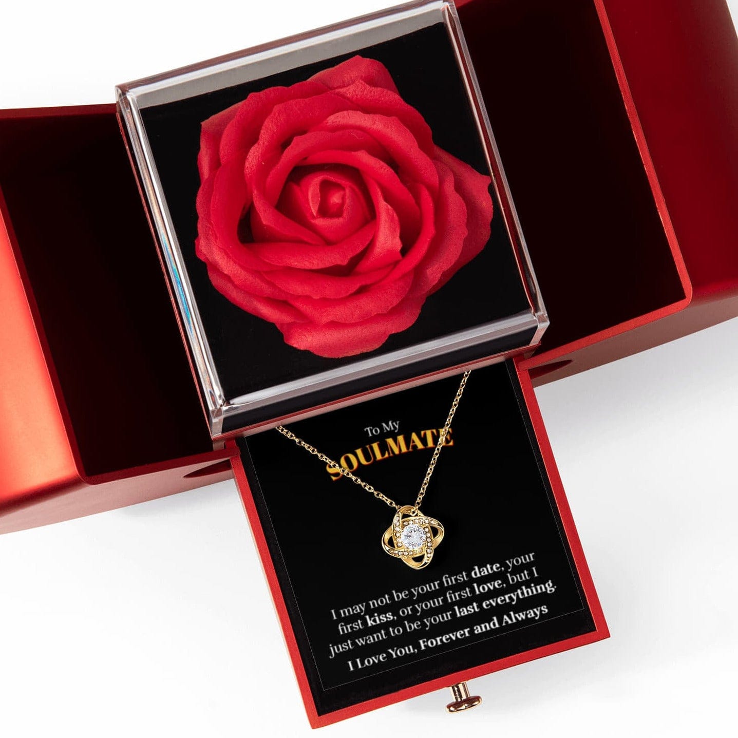 Soulmate - Last Everything - Love Knot Necklace with Red Heart Rose Box