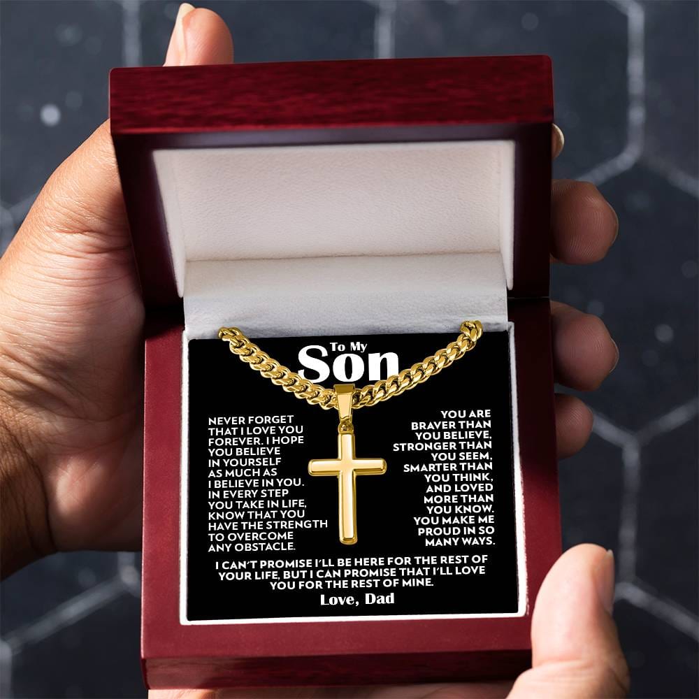 To My Son (From Dad) - Never Forget - Cuban Link Cross Necklace