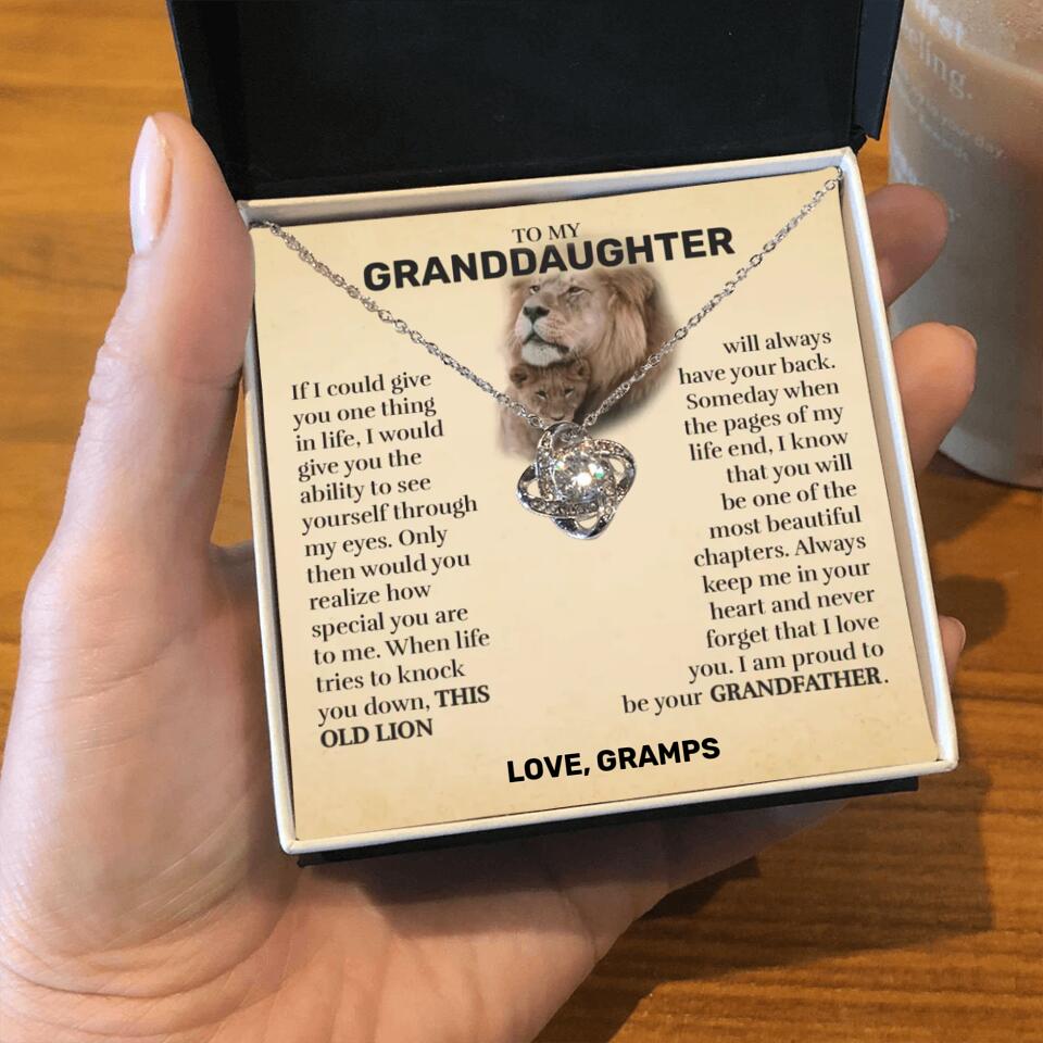 Granddaughter (From Grandpa) - This Old Lion - Love Knot Necklace - Custom Signature