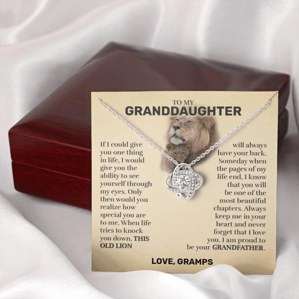 Granddaughter (From Grandpa) - This Old Lion - Love Knot Necklace - Custom Signature