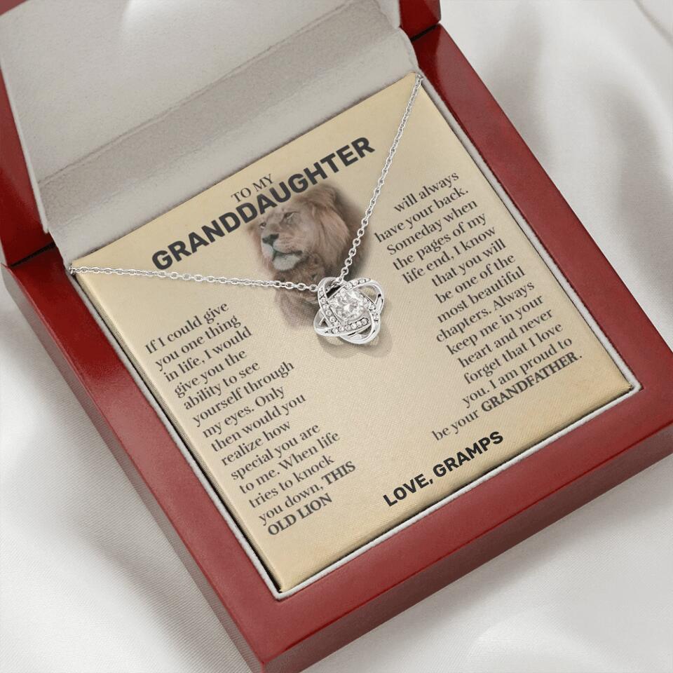 Granddaughter (From Grandpa) - This Old Lion - Love Knot Necklace - Custom Signature