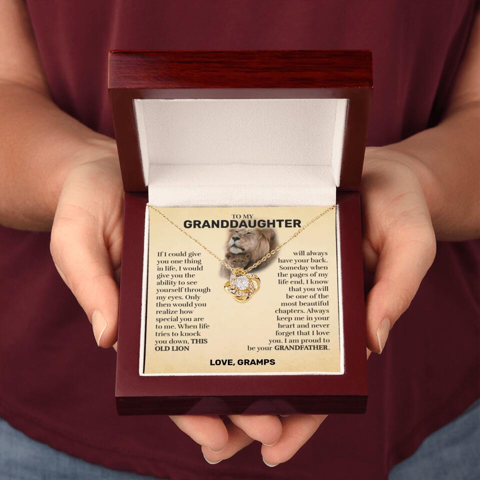 Granddaughter (From Grandpa) - This Old Lion - Love Knot Necklace - Custom Signature