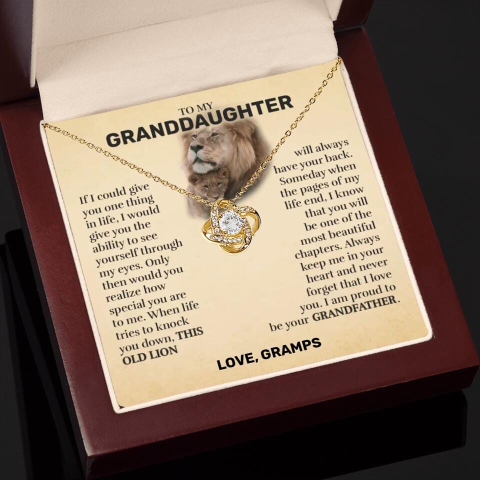Granddaughter (From Grandpa) - This Old Lion - Love Knot Necklace - Custom Signature