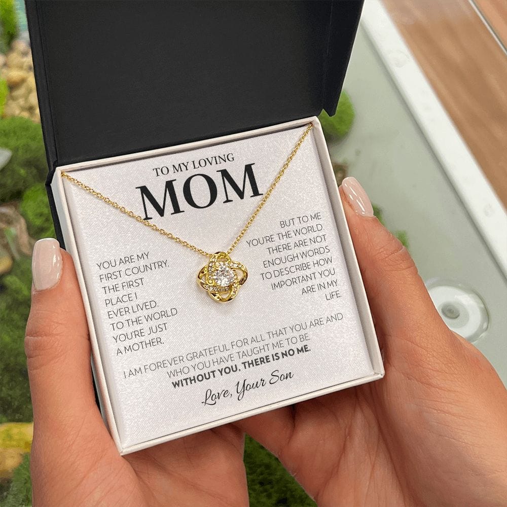 Mom (from Son) - First Country (White) - Love Knot Necklace