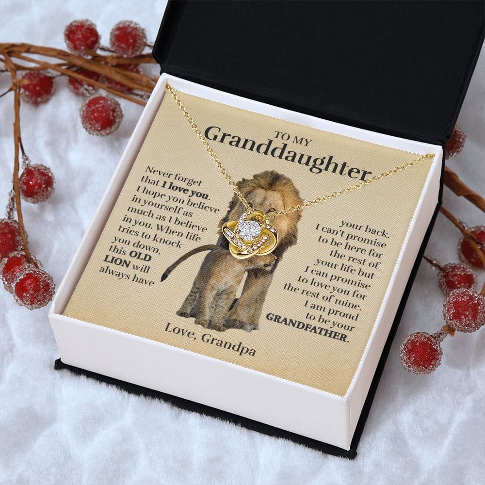 To My Granddaughter (From Grandpa) - Proud Old Lion - Love Knot Necklace