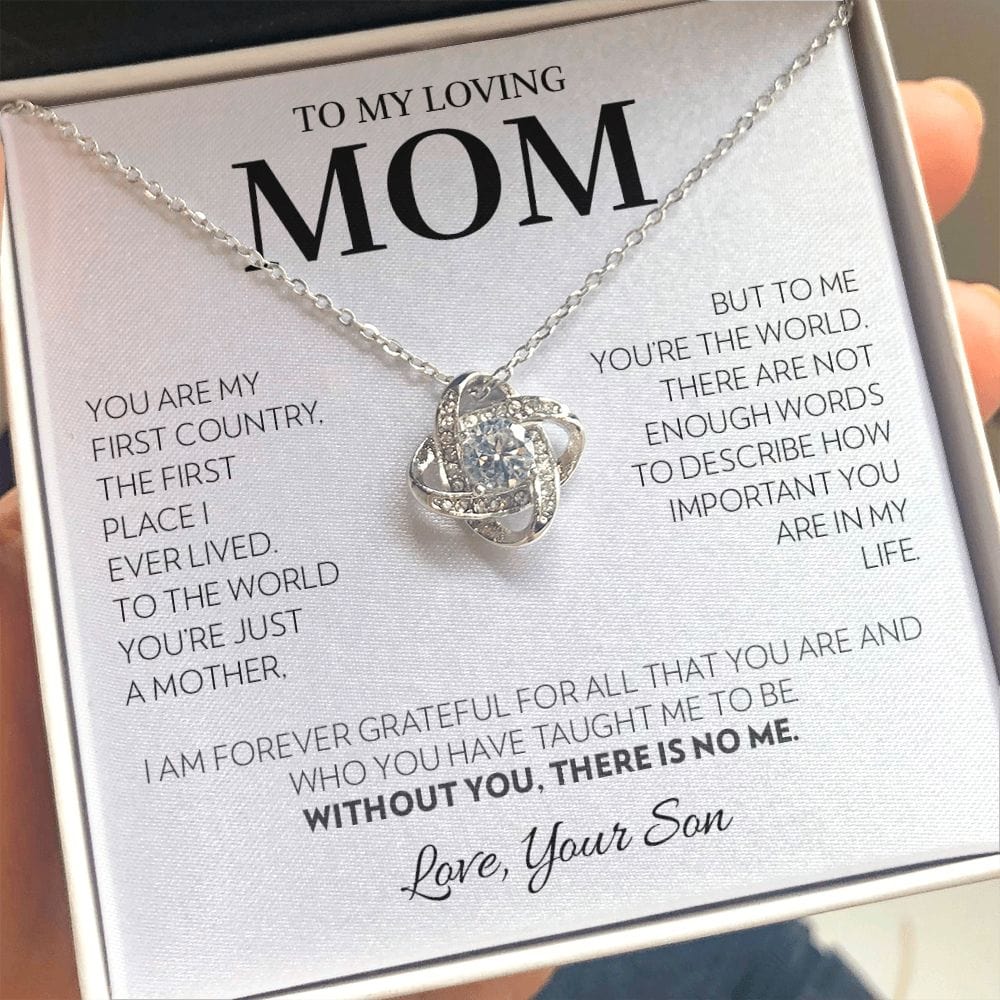 Mom (from Son) - First Country (White) - Love Knot Necklace