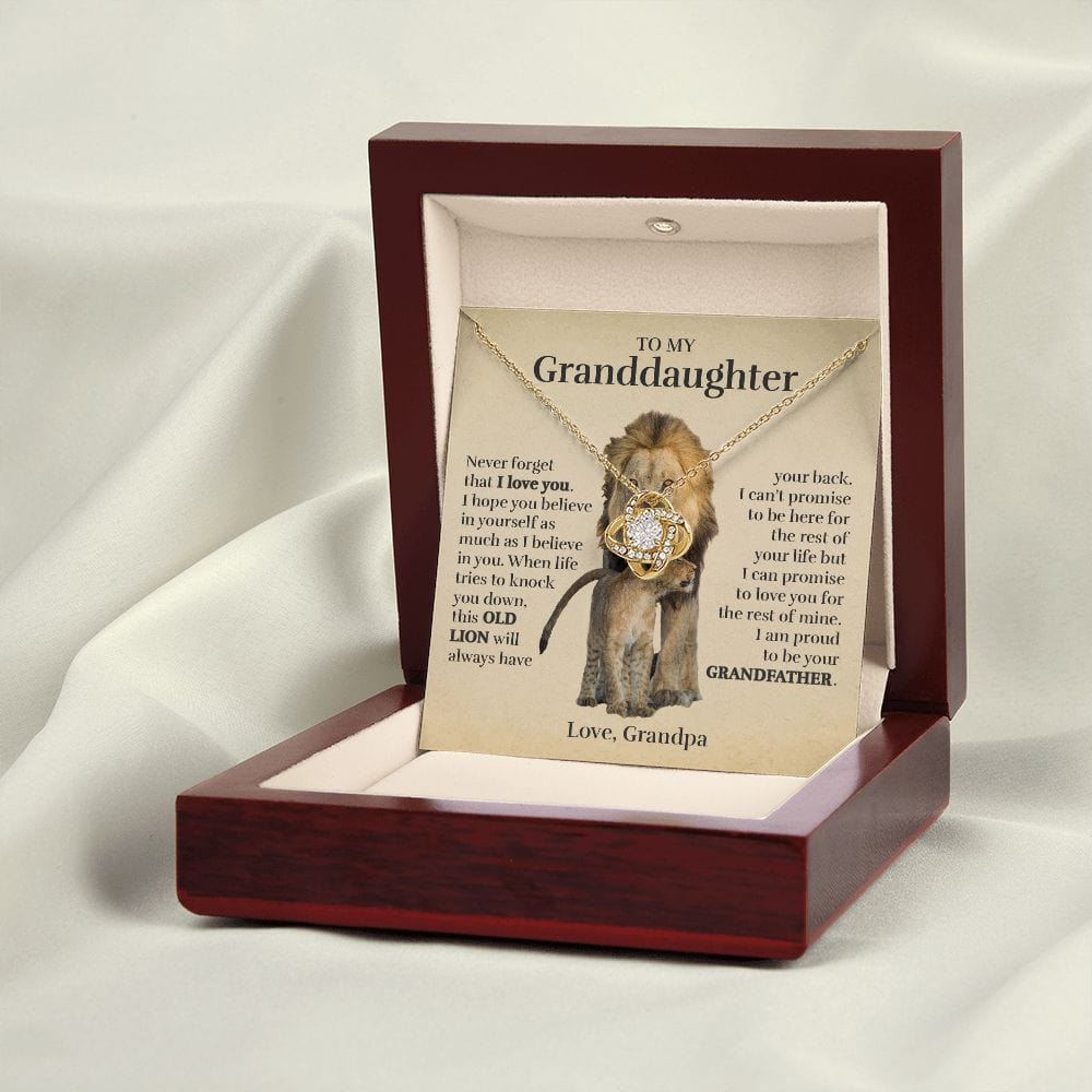 To My Granddaughter (From Grandpa) - Proud Old Lion - Love Knot Necklace