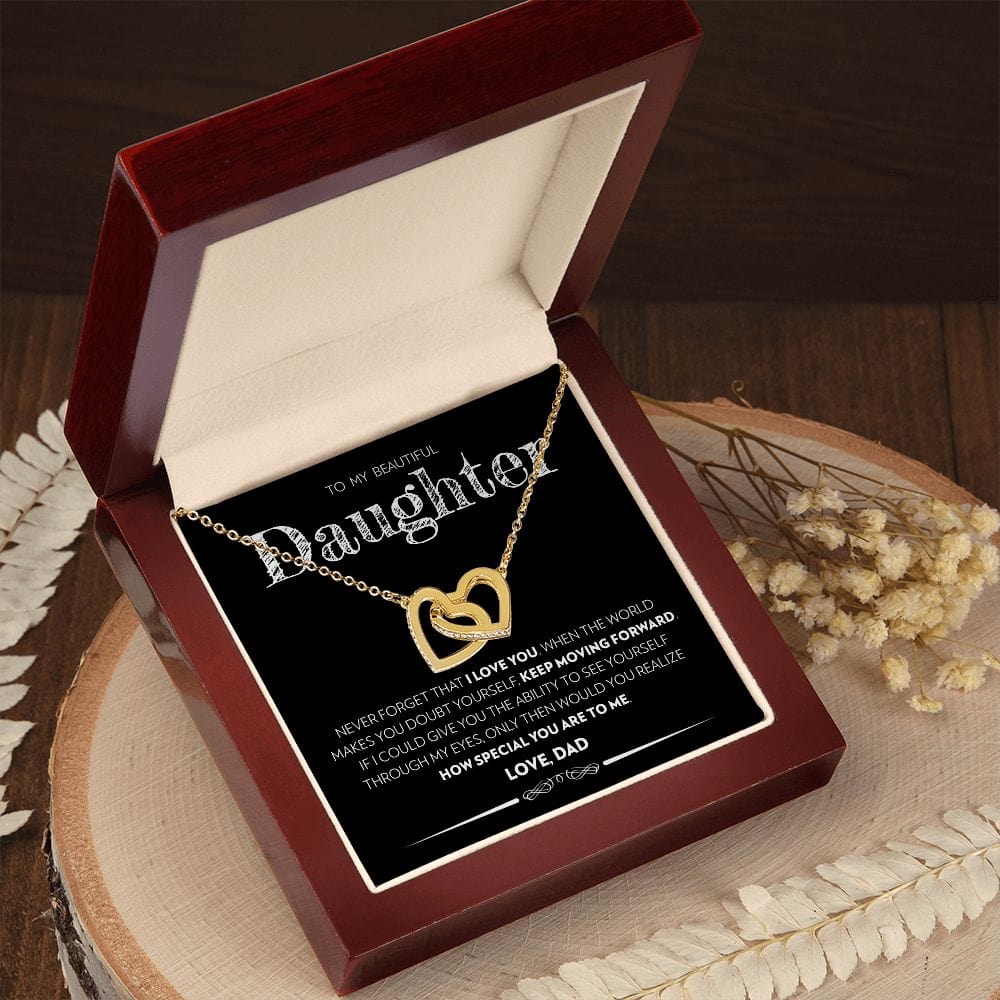 To My Beautiful Daughter (From Dad) - Keep Moving Forward - Interlocking Hearts Necklace