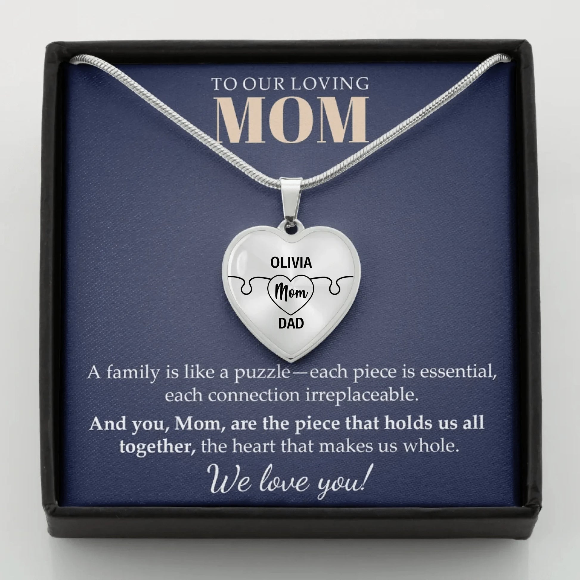 To Mom - Whole Heart - Customizable Puzzle Piece Necklace Teeinblue Mockup STEEL