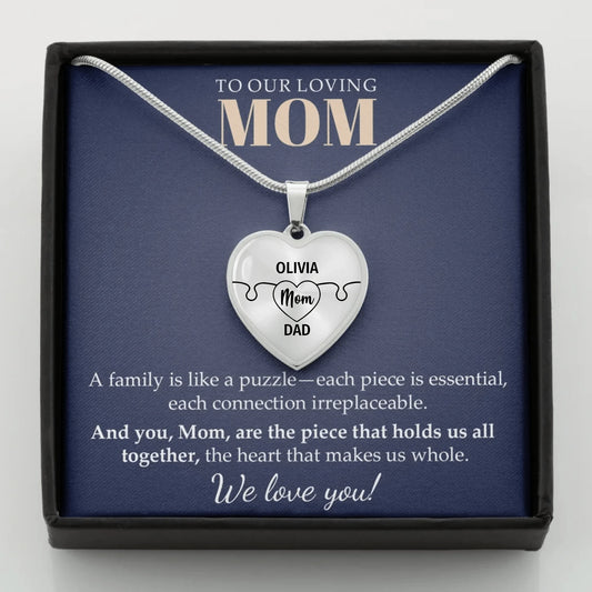 To Mom - Whole Heart - Customizable Puzzle Piece Necklace Teeinblue Mockup STEEL