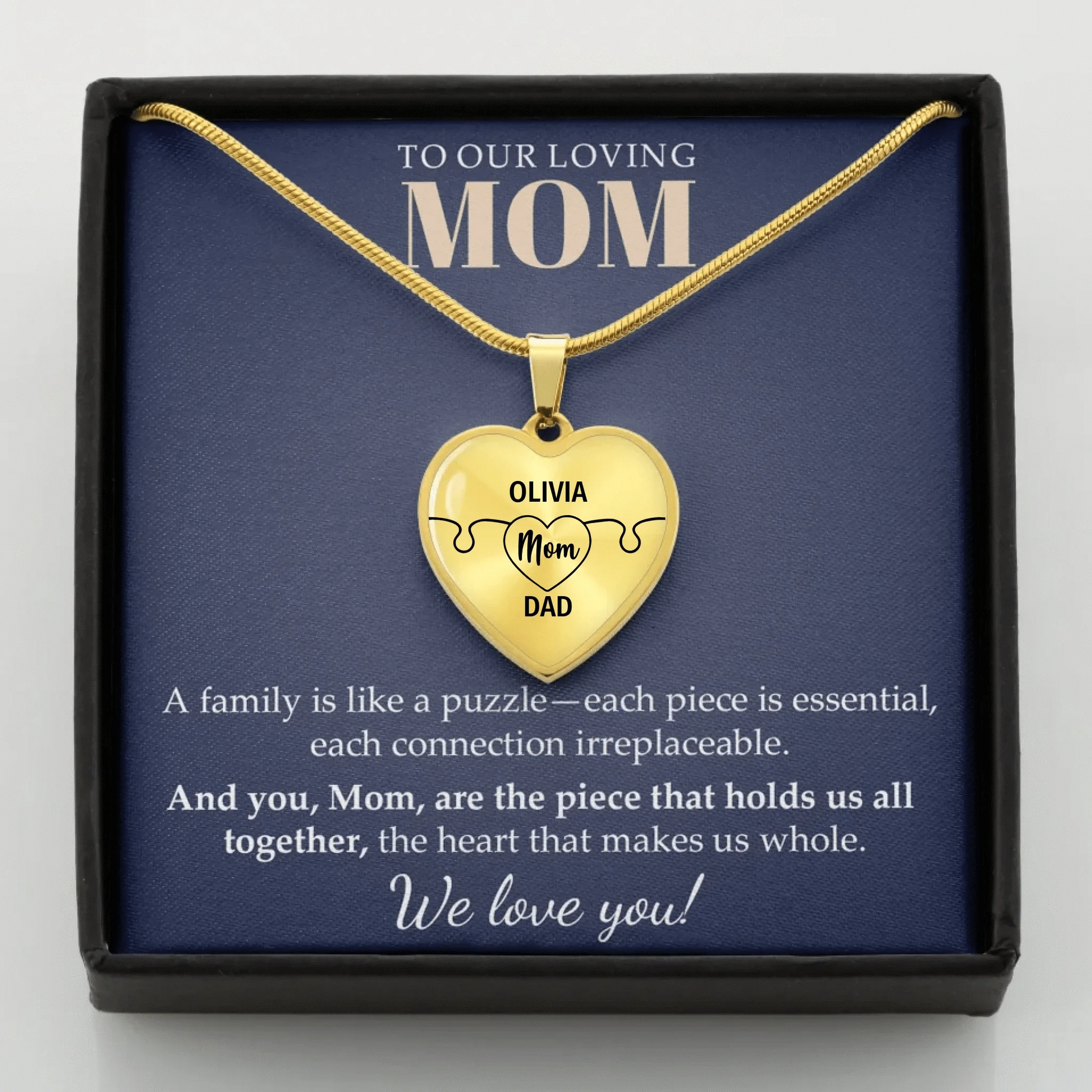 To Mom - Whole Heart - Customizable Puzzle Piece Necklace Teeinblue Mockup GOLD