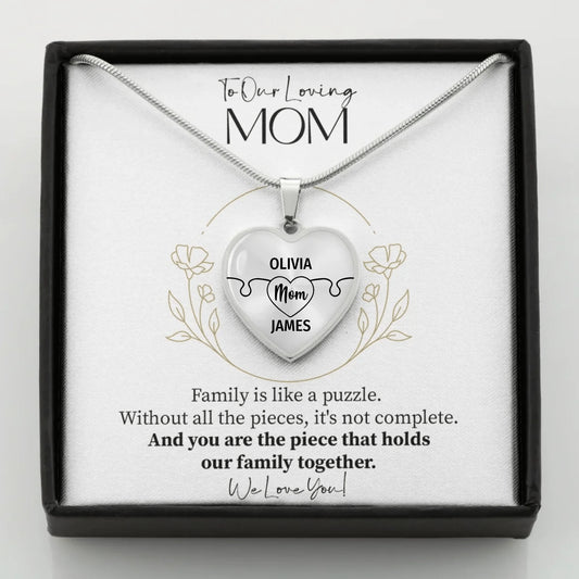 To Mom - D2 Family Is Like A Puzzle - Customizable Puzzle Piece Necklace Teeinblue Mockup STEEL