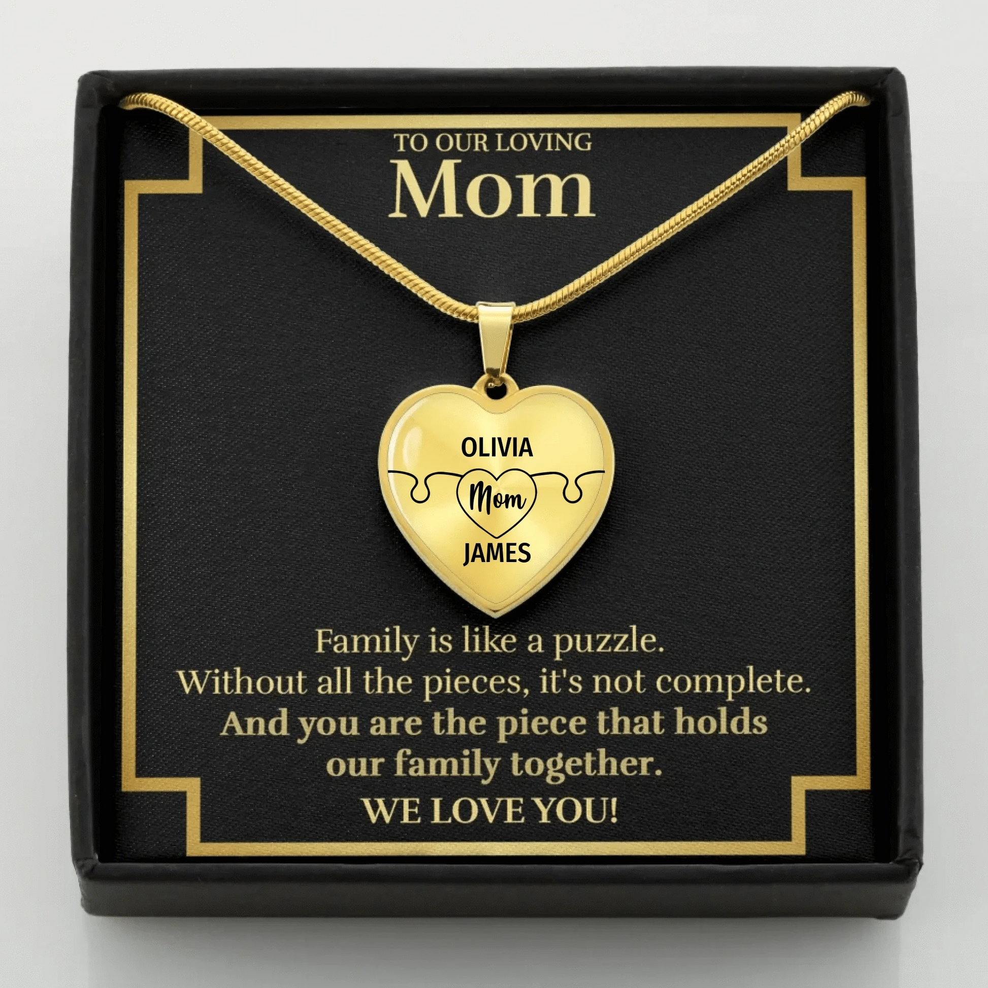 To Mom - D3 Family Is Like A Puzzle - Customizable Puzzle Piece Necklace Teeinblue Mockup GOLD