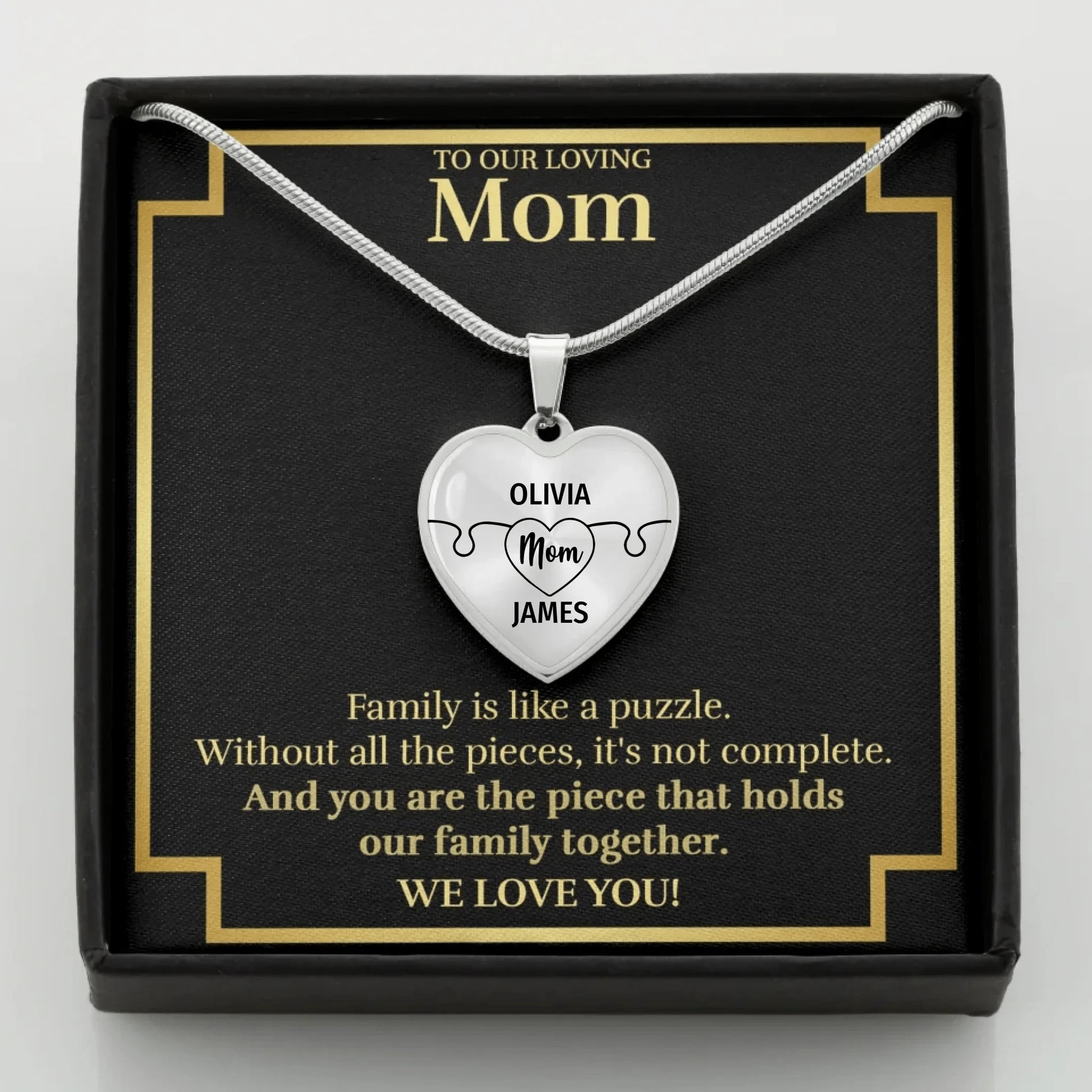 To Mom - D3 Family Is Like A Puzzle - Customizable Puzzle Piece Necklace Teeinblue Mockup STEEL