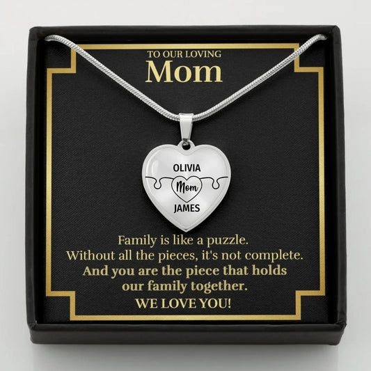 To Mom - D3 Family Is Like A Puzzle - Customizable Puzzle Piece Necklace Teeinblue Mockup STEEL