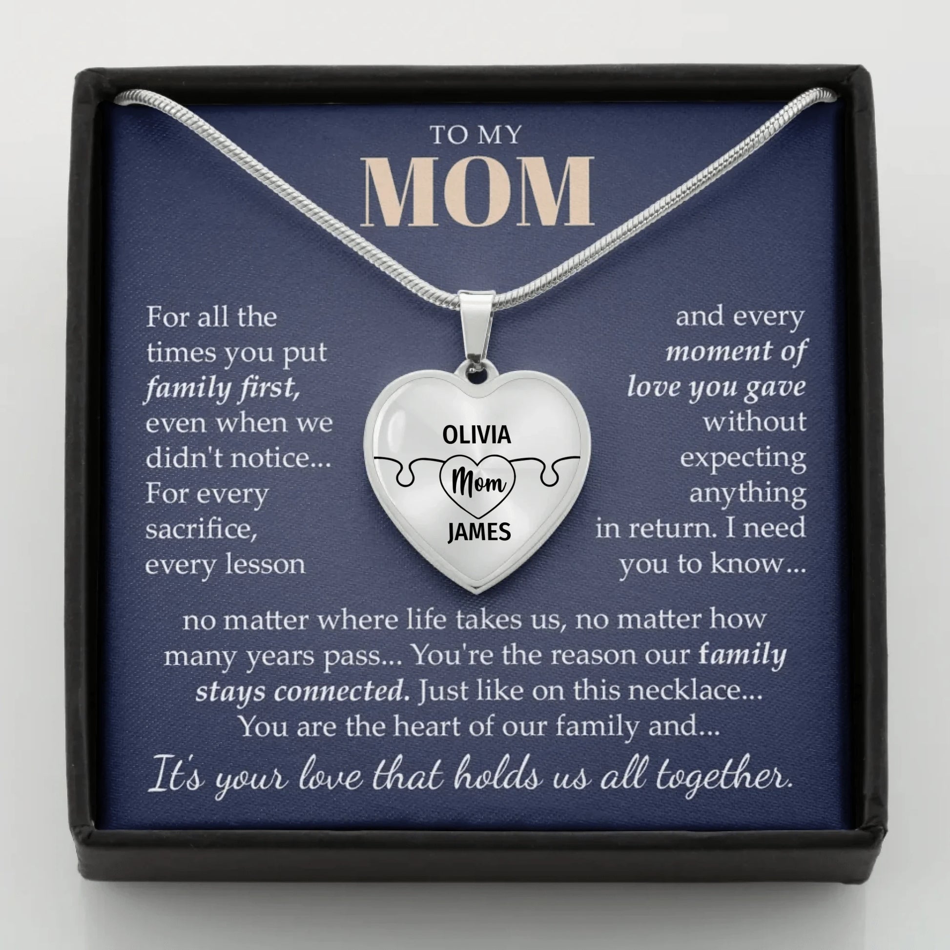 US25-004 - To Mom - The Heart Of The Family - Puzzle Piece Necklace mockup for teeinblue Steel