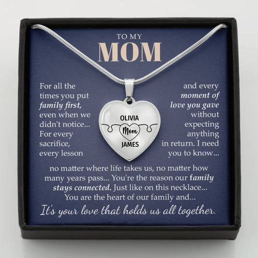 US25-004 - To Mom - The Heart Of The Family - Puzzle Piece Necklace mockup for teeinblue Steel