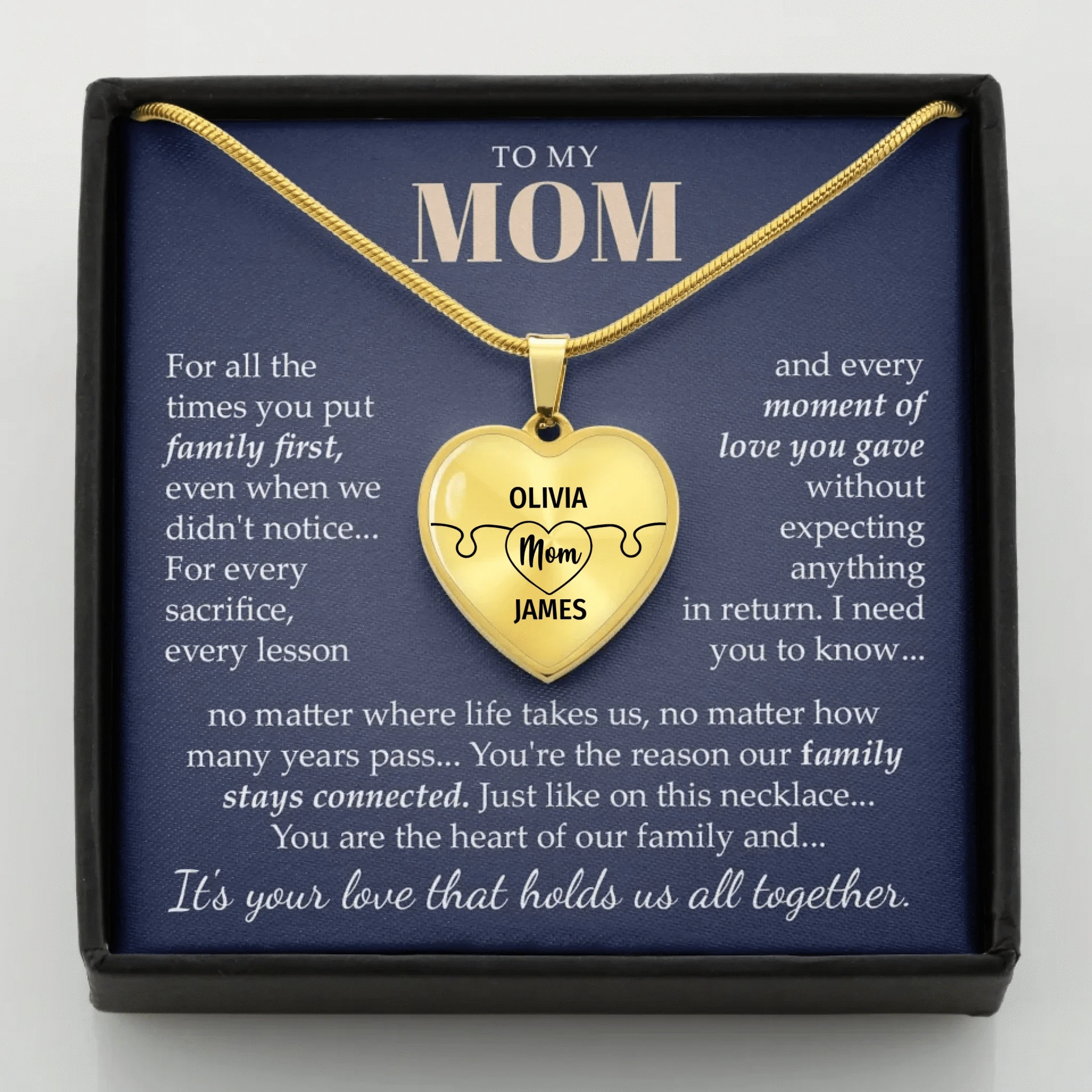 US25-004 - To Mom - The Heart Of The Family - Puzzle Piece Necklace mockup for teeinblue gold