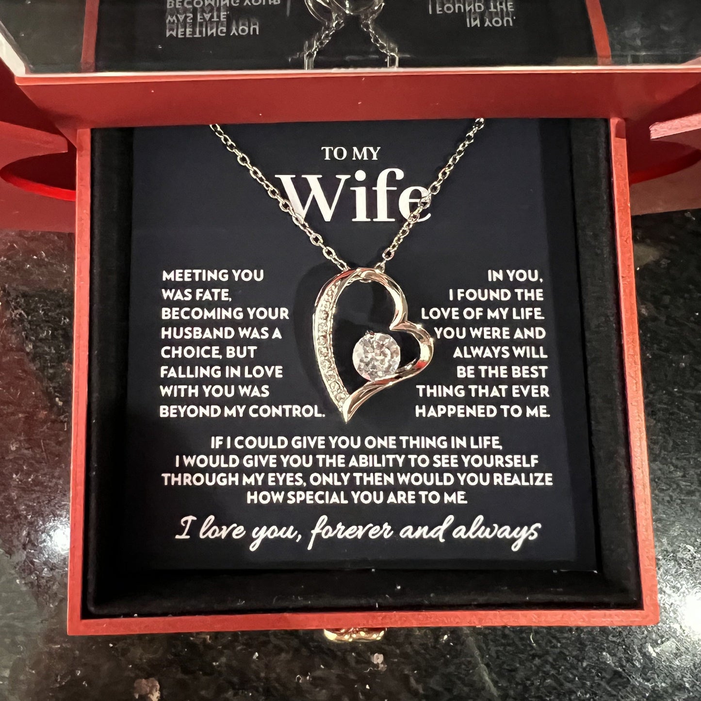 Gift for Wife - Love of My Life - Forever Love Necklace with Red Heart Rose Box