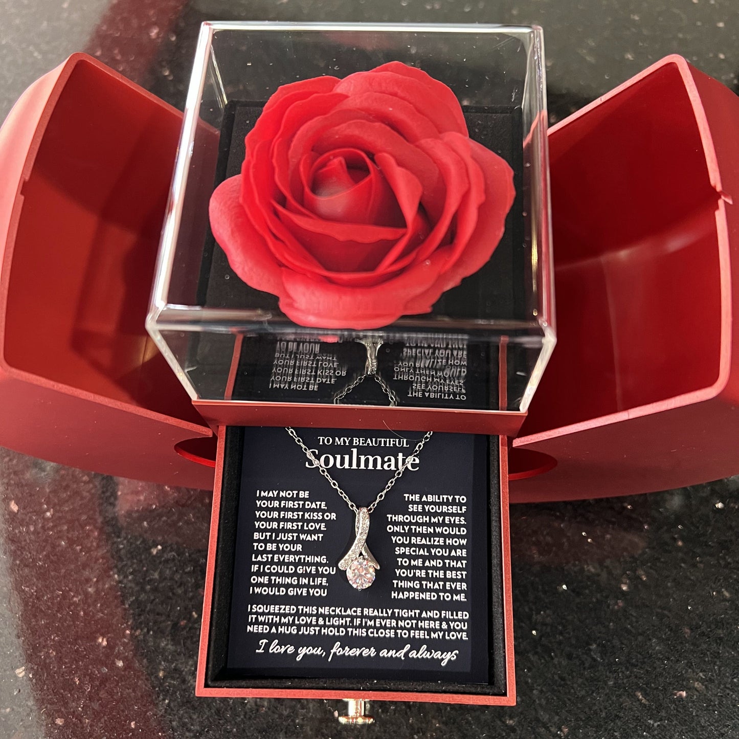 To My Soulmate - Feel My Love - Alluring Beauty Necklace with Red Heart Rose Box